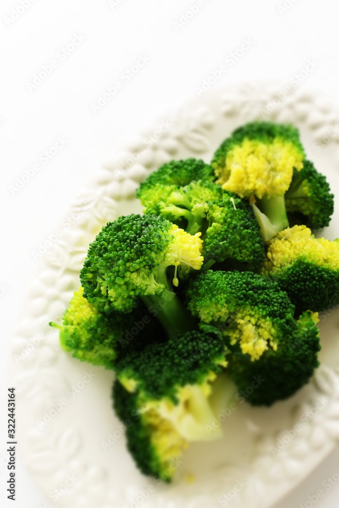 Boiled broccoli on dish vegetarian salad Boiled broccoli on dish vegetarian salad