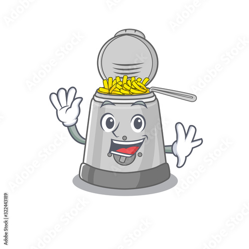 Waving friendly deep fryer mascot design style