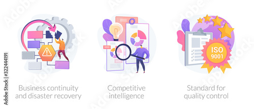 Company success guarantees. Business continuity and disaster recovery, competitive intelligence, standard for quality control metaphors. Vector isolated concept metaphor illustrations. © Visual Generation