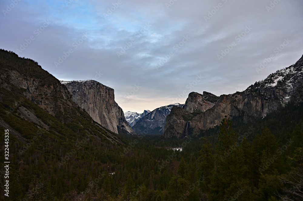 Yosemite Valley in Yosemite National Park, California in late afternoon light in winter.