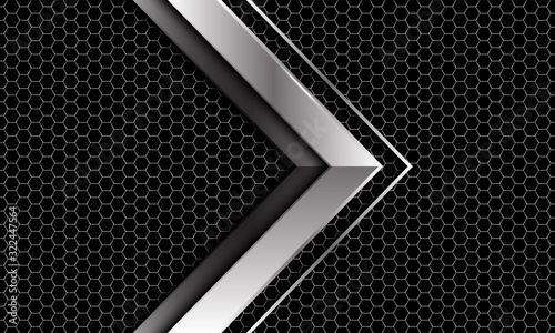 Abstract silver arrow direction on dark hexagon mesh design modern luxury futuristic background vector illustration.