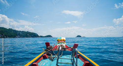 Travel concept view form boat on the sea with blue sky on topical sea in Thailand,Travel background