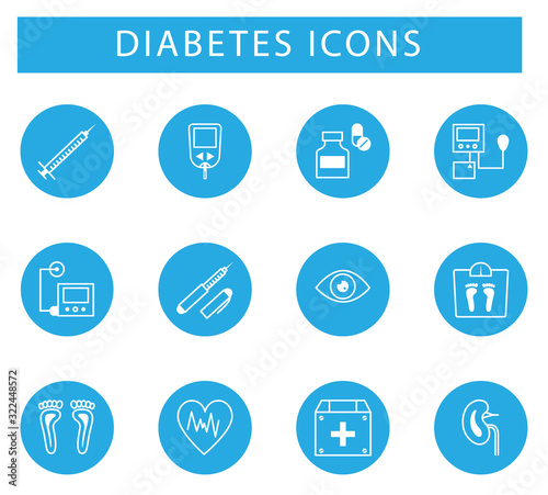 Diabetes and blood sugar measurement line icons.medical and diabetes and hospital symbols and icons. Collection modern infographic logo and pictogram.