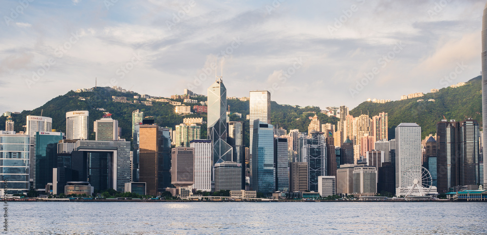 Landscape of Hong kong city with sunrise background