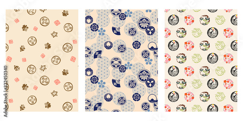 Fototapeta Naklejka Na Ścianę i Meble -  Japanese Sacred Stamp Crest Abstract Vector Background Collection
