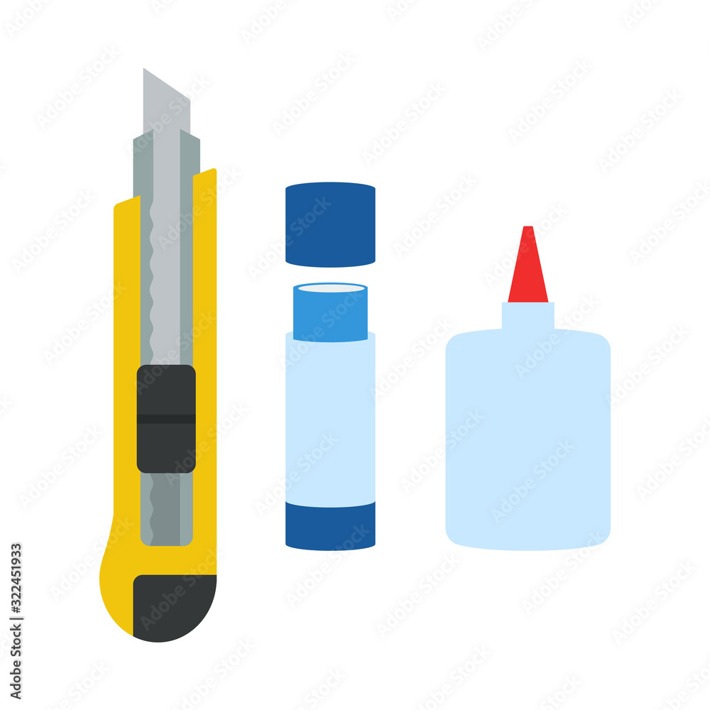 Cutter Knife and Glue Vector Flat Design Illustration Cutter Knife and Glue Vector Flat Design Illustration