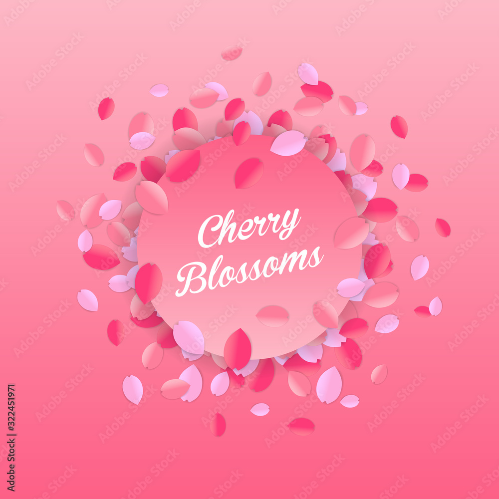 Floral cherry blossom petals frame vector illustration