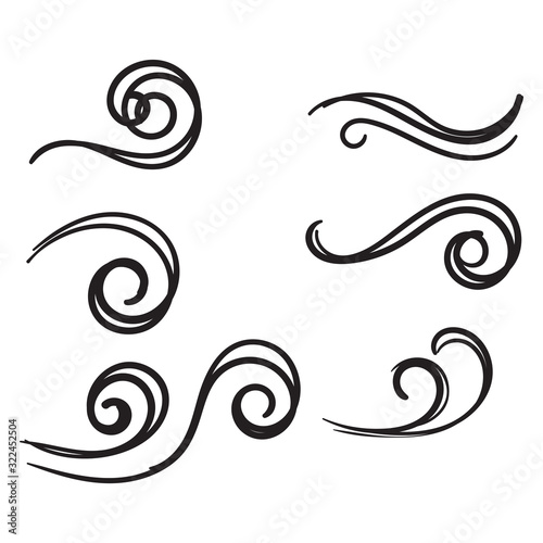 hand drawn wind doodle blow, gust design isolated on white background
