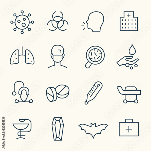 Coronavirus 2019-nCoV line icon set