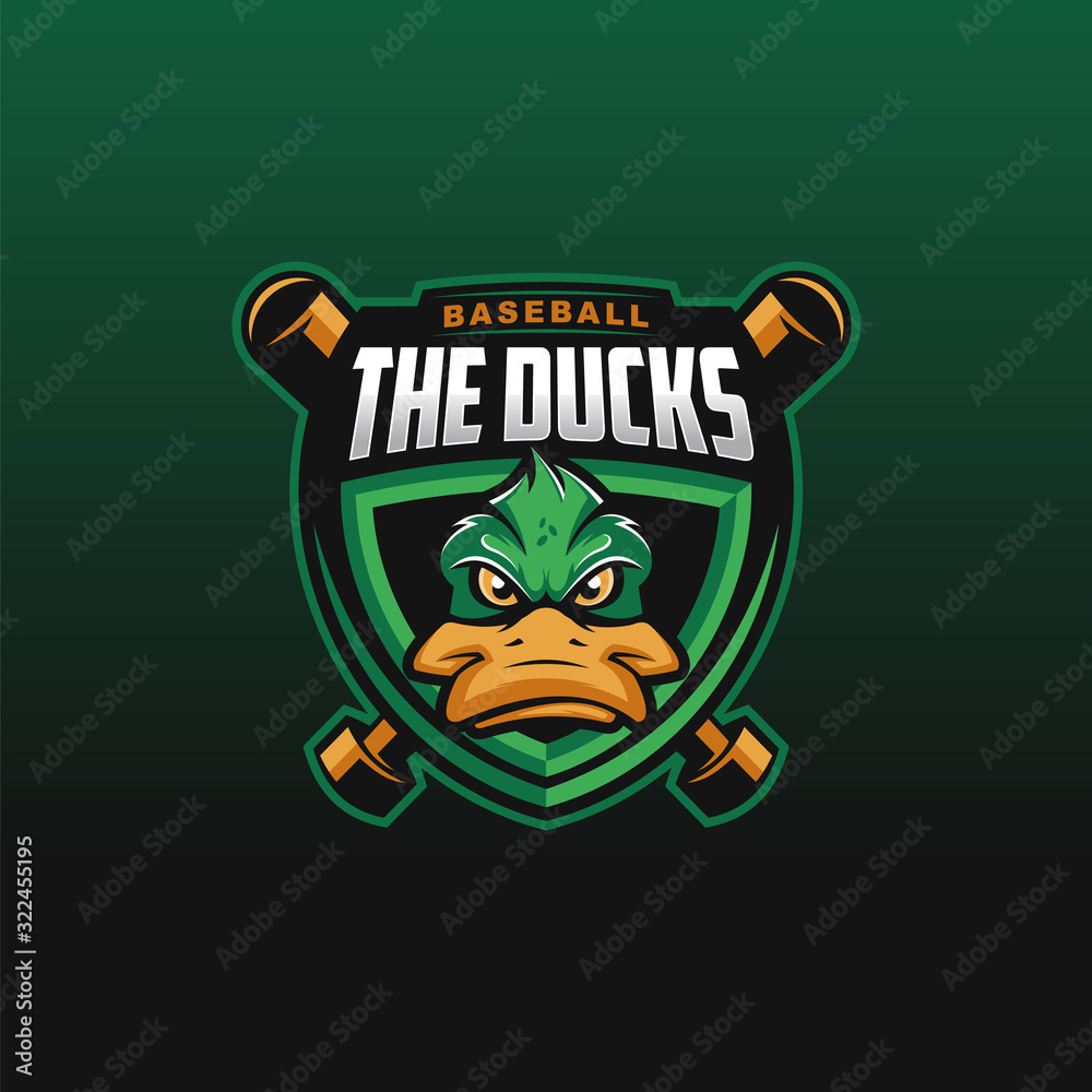 The Ducks logo design inspiration for baseball club. Duck mascot logo