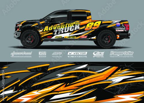 Truck wrap design vector kit. Modern sport graphics. Abstract stripe racing and grunge background for wrap all vehicle, race car, rally, adventure vehicle and car livery.