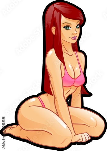 Vector illustration. Young, beautiful girl wears a bikini
