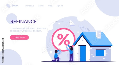 Mortgage problem concept. Large percentage creates difficulties. Recovery of banking for posts. Risk of being left without a house or apartment. Landing web page template