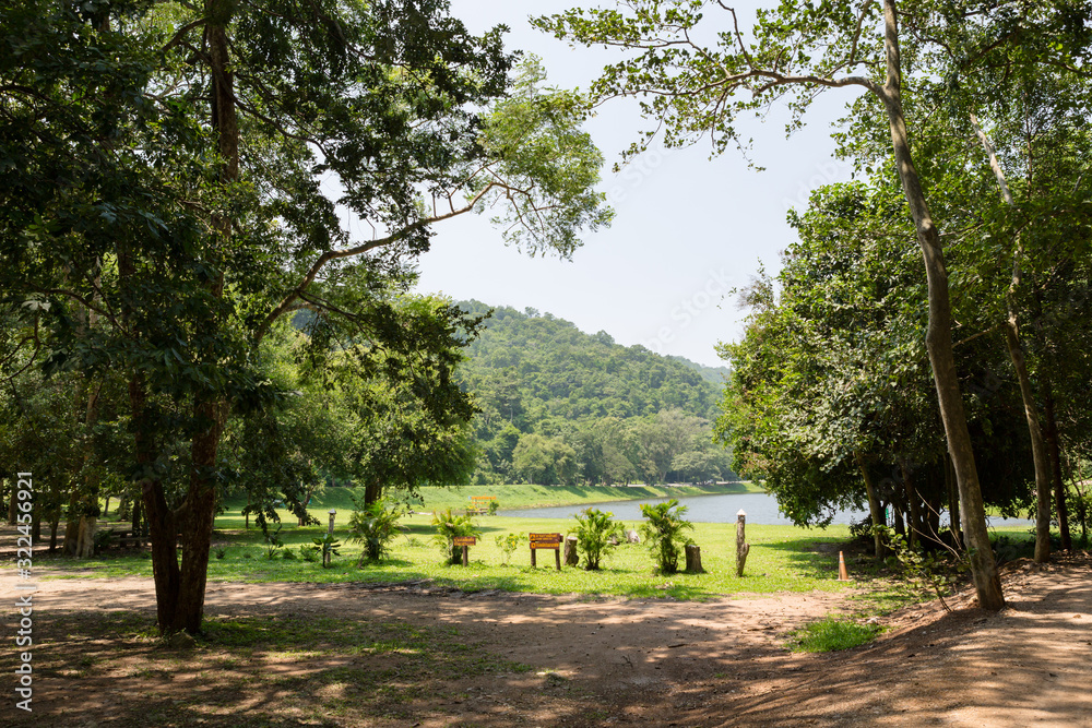 Camping zone along site the lake at Namtok Samlan National Park in Saraburi Thailand