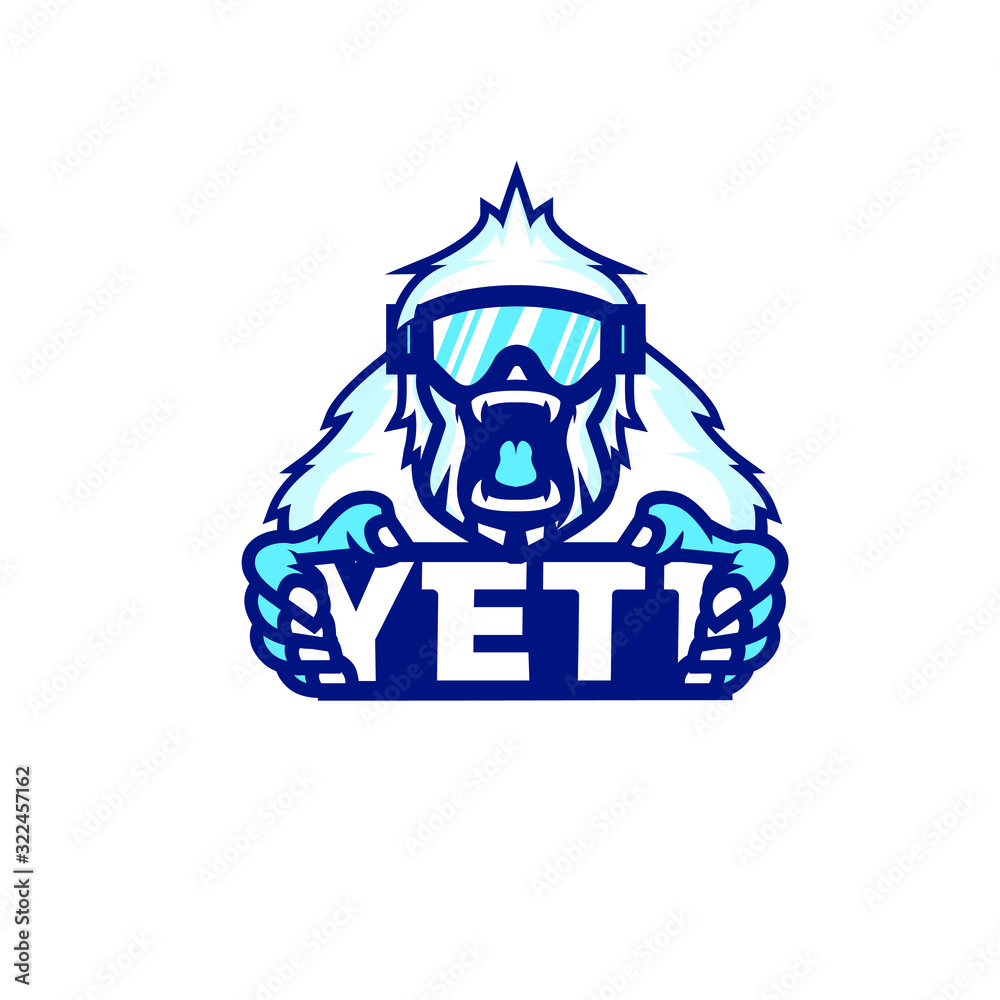 yeti character logo icon design cartoon with snow sunglasses sport glass - obrazy, fototapety, plakaty 
