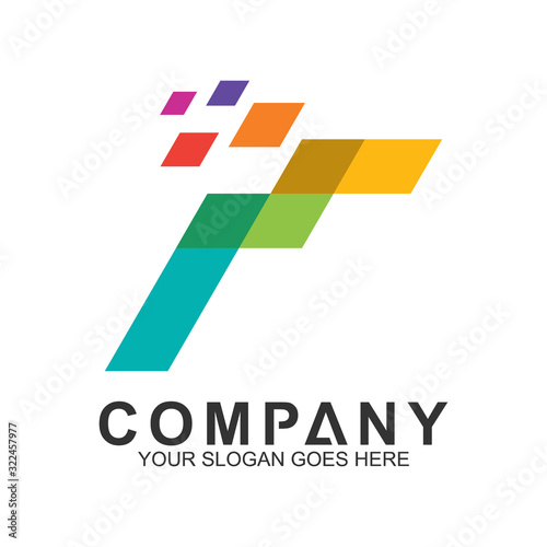 f letter logo design with colorful pixel shape