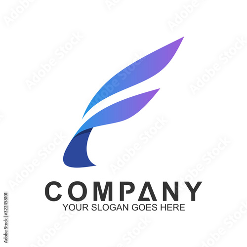 Simple Letter F Logo,Freedom Symbol,Feather Icon