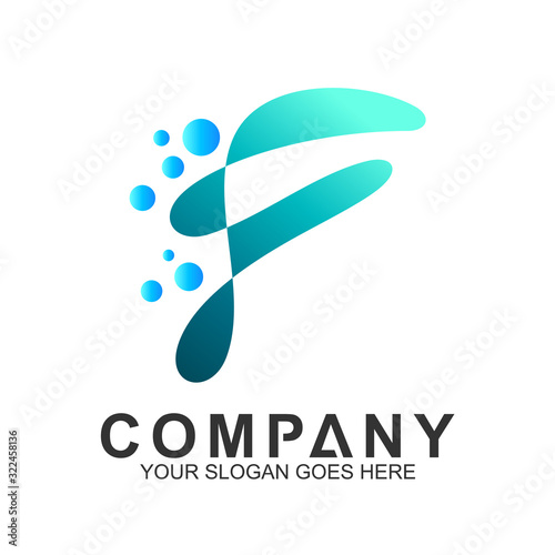 f letter logo design with water splash and bubbles,fresh letter f vector logo
