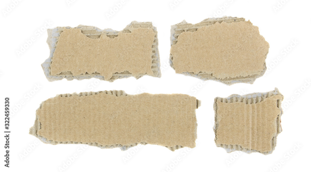 Collection of torn pieces recycled cardboard isolated on white background. Banner. Copy space Collection of torn pieces recycled cardboard isolated on white background. Banner. Copy space