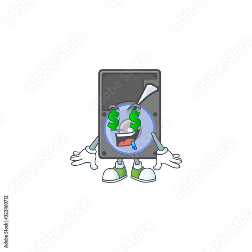 cartoon character style of hard disk with Money eye