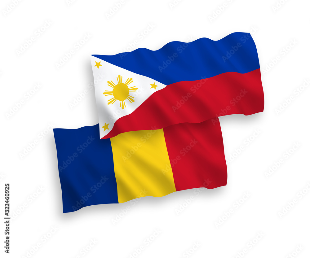 Obraz premium Flags of Romania and Philippines on a white background