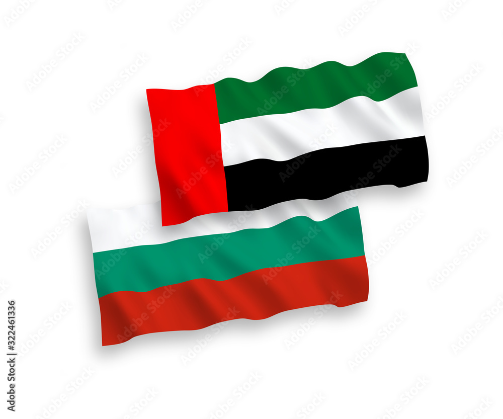 Flags of United Arab Emirates and Bulgaria on a white background