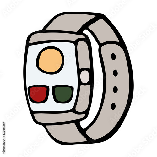 Fitness tracker smart watch, cartoon doodle vector style design. Modern stylish wearable device. isolated illustration