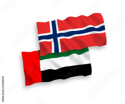 Flags of Norway and United Arab Emirates on a white background