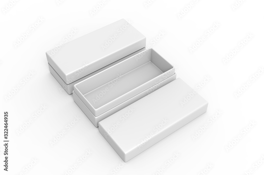 White blank luxury rigid neck box with inner foxing for branding presentation and mock up, 3d illustration.