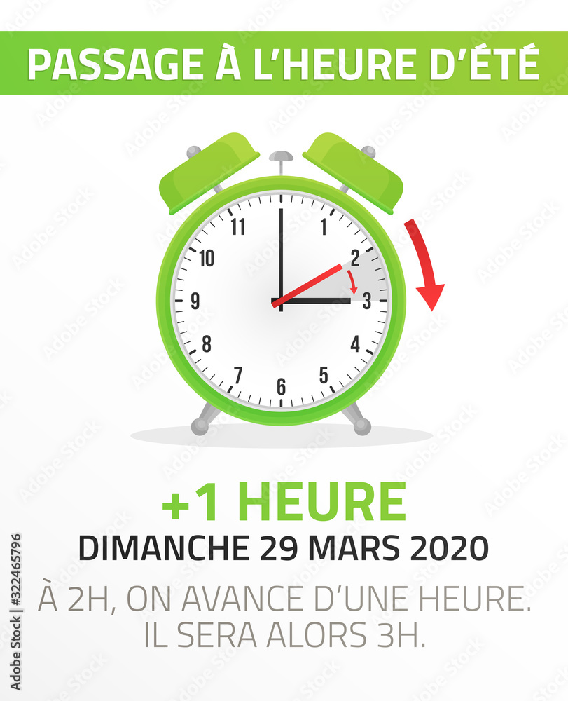 Passage à l'heure d'été - Changement d'heure le 29 Mars 2020 Passage à l'heure d'été - Changement d'heure le 29 Mars 2020