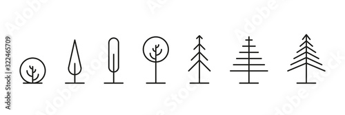 Tree vector line icons. Tree outline art icon. Nature oak organic set design. Summer graphic. Thin line illustration.