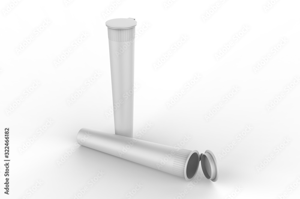 Blank Child Resistant Pre Roll Containers Paper Smoke Cones Tube For Branding. 3d render illustration. Blank Child Resistant Pre Roll Containers Paper Smoke Cones Tube For Branding. 3d render illustration.