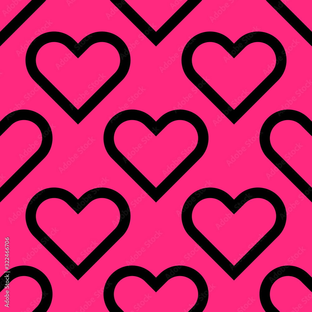 Black hearts repeat pattern seamless on pink background vector.