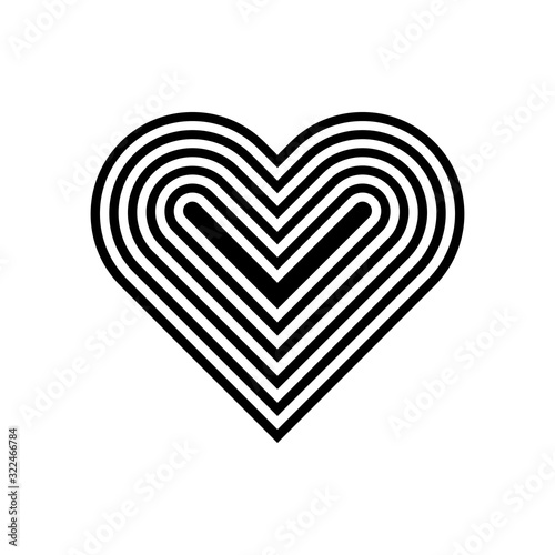 Black and white heart symbol vector isolated on white background.