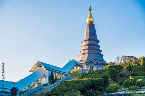 Chiang Mai , Thailand - January, 16, 2020 : King and Queen Chedi on the top of Doi Inthanon in ChiangMai, Thailand photo