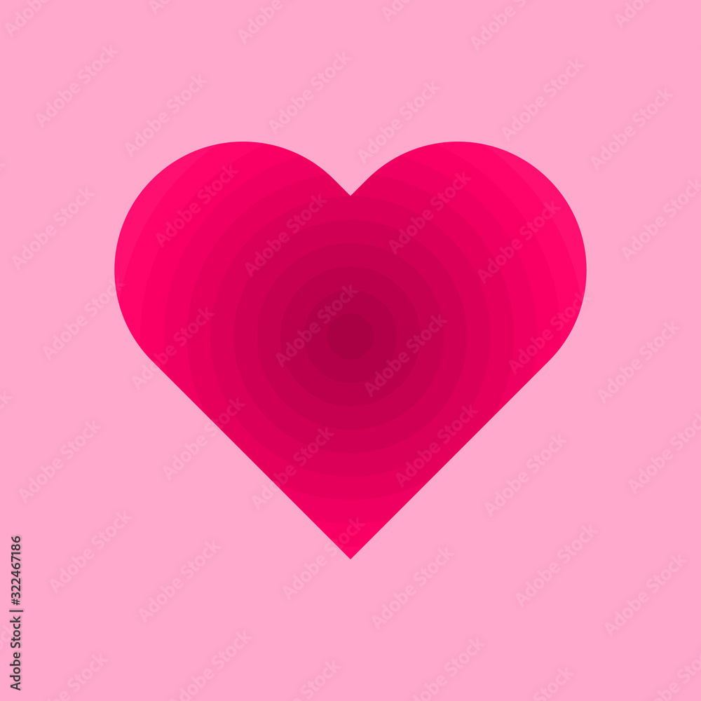 3d pink circles in heart sign vector isolated on pink background.