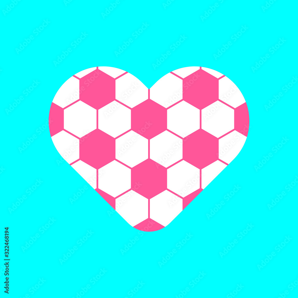Fototapeta premium Football pattern in heart sign vector isolated on blue background.