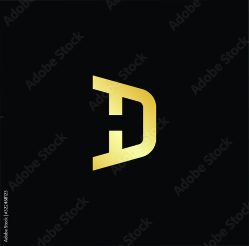 Outstanding professional elegant trendy awesome artistic black and gold color DH HD initial based Alphabet icon logo.