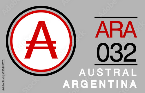 A, ARA, 032, Austral, Argentina Banking Currency icon typography logo banner set isolated on background. Abstract concept graphic element. Collection of currency symbols ISO 4217 signs used in country