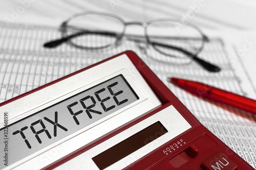 Word Tax Free on calculator. Business and tax concept.