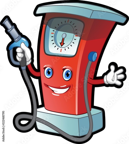 Vector illustration. Merry gas station with eyes and a smile.
