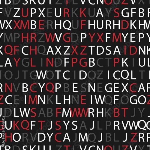 Red, gray and white letters. Letters of the alphabet in random order on black