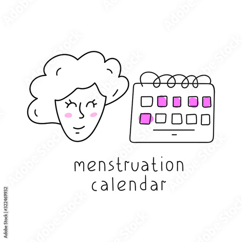 Women's health concept. Menstruation calendar. Outline vector hand drawn illustration.