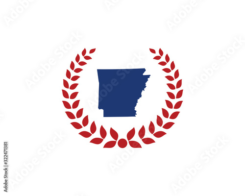Arkansas Map And Laurel Wreath Logo Design Template