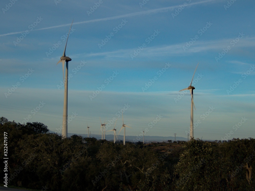 high wind power plant on a hill