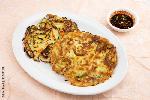 Cuttlefish, zucchini, spring onion and carrot pancake