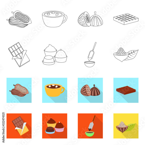 Vector design of food and yummy sign. Collection of food and brown vector icon for stock.