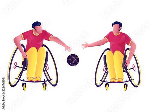 Handicap Sportsmen Playing Basketball on White Background.