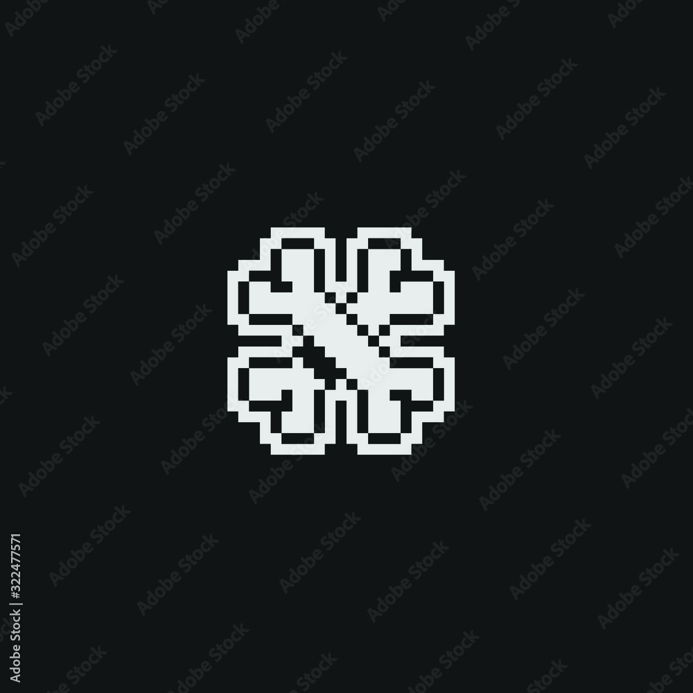 Crossed bones pixel art 1-bit icon, design for web, sticker, logo, mobile app, isolated black and white vector illustration. Game assets. Crossed bones pixel art 1-bit icon, design for web, sticker, logo, mobile app, isolated black and white vector illustration. Game assets.