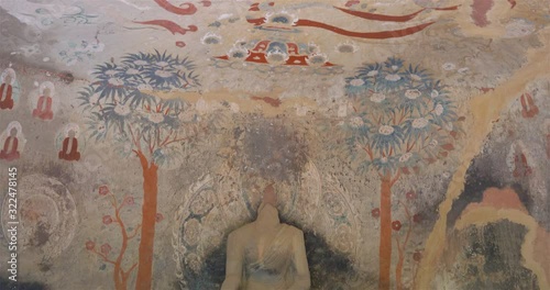Buddhist grottoes sculpture in Bingling Temple, Gansu China. UNESCO World Heritage Site.